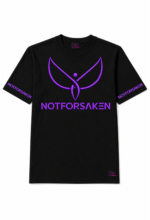 Black T-shirt featuring a bold purple wing logo and the word NOTFORSKEN in purple across the chest; sleeves also read NOTFORSKEN.