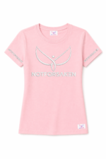 Pink short-sleeve t-shirt featuring a white wing-like logo and the text NOTFORSKEN across the chest and on the sleeves.