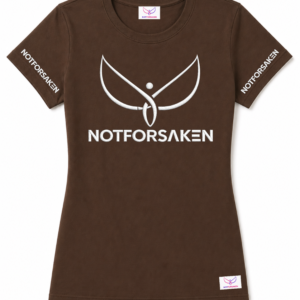 Brown T-shirt with a large white wing-like logo and the word NOTFORSKEN across the chest; 'NOTFORSKEN' on both sleeves as brand text.