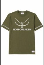 Olive green T-shirt with a large white Notforsken logo centered on the chest and 'NOTFORSKEN' text on both sleeves.
