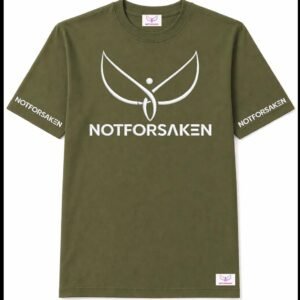 Olive green T-shirt with a large white Notforsken logo centered on the chest and 'NOTFORSKEN' text on both sleeves.
